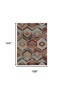9' X 12' Red Gray And Orange Geometric Area Rug