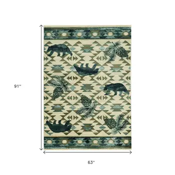 5' X 8' Ivory Or Blue Lodge Area Rug