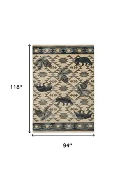 8' X 10' Ivory Blue And Green Woodland Lodge Area Rug