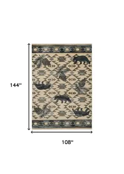9' X 12' Ivory Blue And Green Woodland Lodge Area Rug