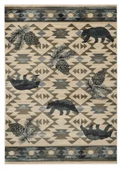 9' X 12' Ivory Blue And Green Woodland Lodge Area Rug