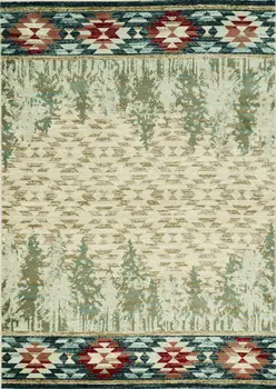 5' X 8' Ivory Green And Red Abstract Area Rug