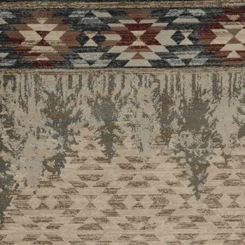 5' X 8' Ivory Green And Red Abstract Area Rug