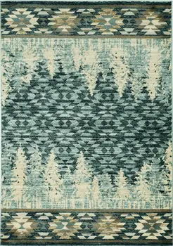 5' X 8' Slate Blue Winter Pine Trees Area Rug