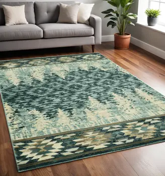5' X 8' Slate Blue Winter Pine Trees Area Rug