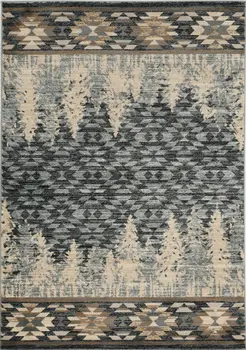 8' X 10' Slate Blue Charcoal And Beige Woodland Lodge Area Rug