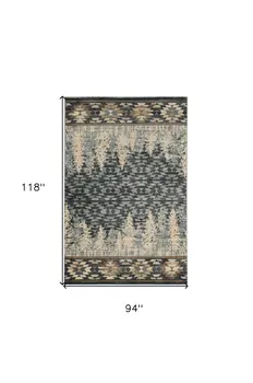 8' X 10' Slate Blue Charcoal And Beige Woodland Lodge Area Rug