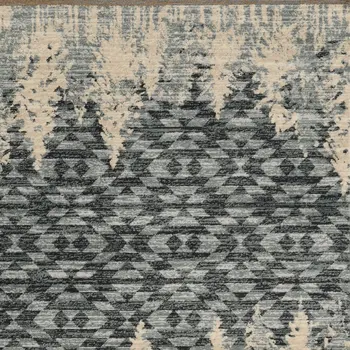 8' X 10' Slate Blue Charcoal And Beige Woodland Lodge Area Rug