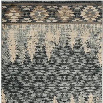 8' X 10' Slate Blue Charcoal And Beige Woodland Lodge Area Rug