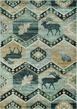 5' X 8' Blue And White Geometric Area Rug