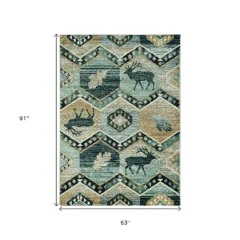 5' X 8' Blue And White Geometric Area Rug