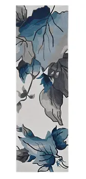 8' Ivory And Blue Botanical Leaves Hand Tufted Runner Rug
