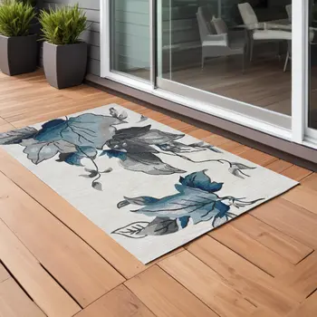 3' X 5' Ivory Floral Indoor Outdoor Area Rug