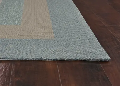 5' X 8' Tan Ivory and Blue Geometric Hand Tufted Area Rug