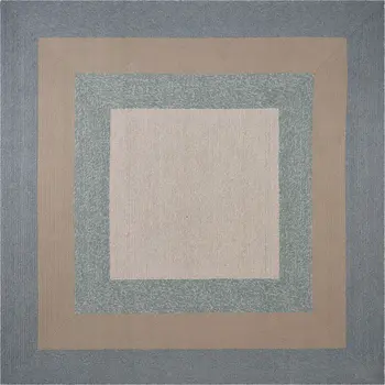 5' X 8' Tan Ivory and Blue Geometric Hand Tufted Area Rug