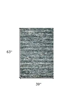 3' X 5' Blue Wool Hand Woven Area Rug