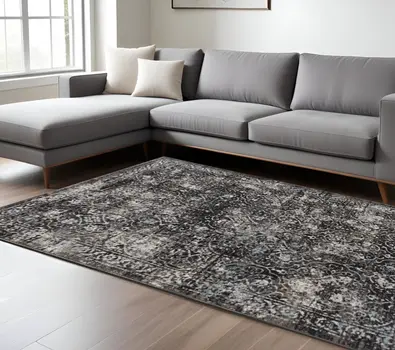 10' X 13' Black Damask Area Rug