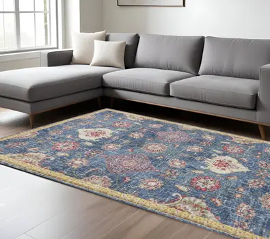 10' X 13' Blue Red and Yellow Floral Area Rug