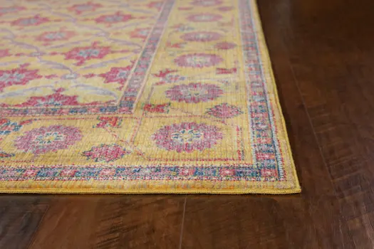 8' Gold And Red Floral Runner Rug