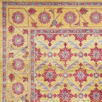 8' Gold And Red Floral Runner Rug