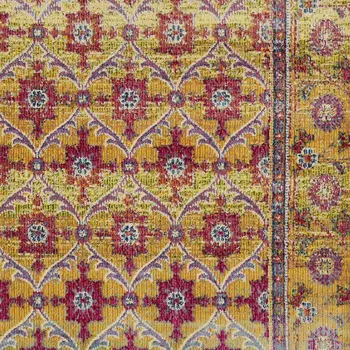 8' Gold And Red Floral Runner Rug