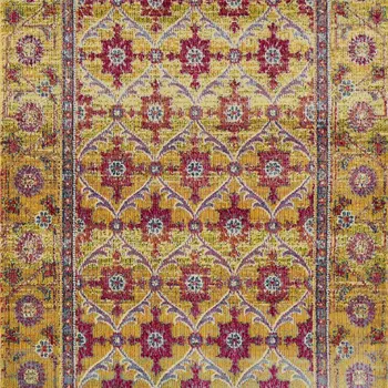 8' Gold And Red Floral Runner Rug