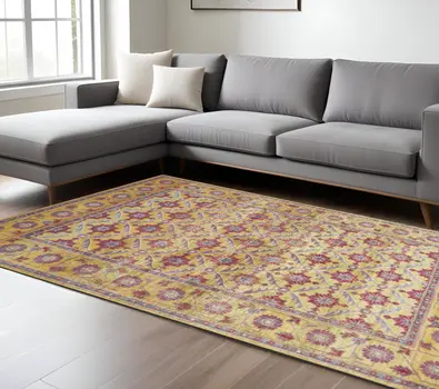 10' X 13' Blue Red and Gold Floral Area Rug