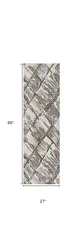 8' Gray And Ivory Geometric Runner Rug