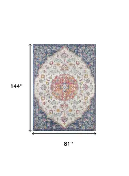 7' X 12' Navy and Ivory Floral Medallion Area Rug