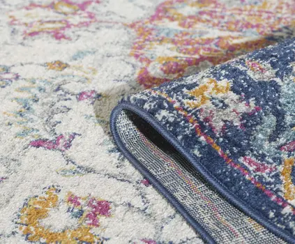 7' X 12' Navy and Ivory Floral Medallion Area Rug