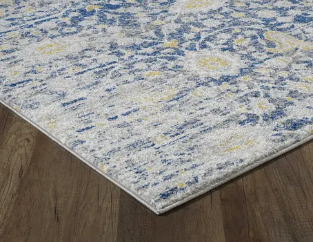7' Gold And Gray Floral Runner Rug