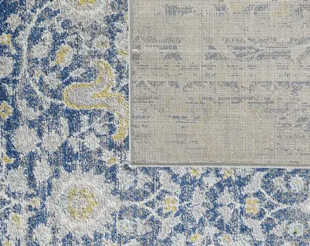 7' Gold And Gray Floral Runner Rug