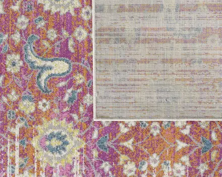 7' Ivory Pink And Orange Floral Runner Rug