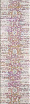 7' Ivory Pink And Orange Floral Runner Rug