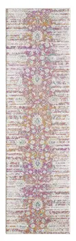 7' Ivory Pink And Orange Floral Runner Rug