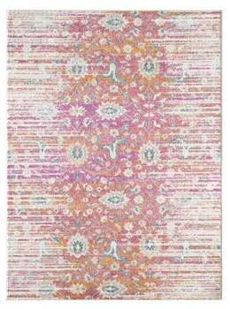 7' X 12' Ivory Pink and Orange Floral Area Rug