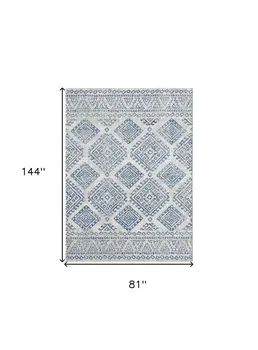 7' X 12' Ivory and Blue Geometric Area Rug
