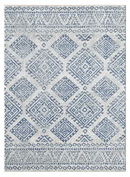 7' X 12' Ivory and Blue Geometric Area Rug