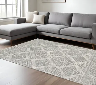 7' X 12' Gray and Ivory Geometric Area Rug