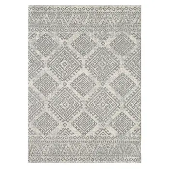 7' X 12' Gray and Ivory Geometric Area Rug