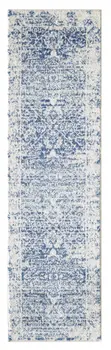 7' Ivory Blue Machine Woven Distressed Medallion Indoor Runner Rug