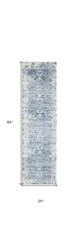 7' Ivory Blue Machine Woven Distressed Medallion Indoor Runner Rug