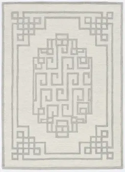 3' X 5' Ivory Grey Geometric Bordered Wool Area Rug