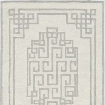 3' X 5' Ivory Grey Geometric Bordered Wool Area Rug