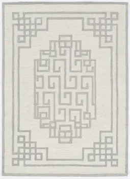 3' X 5' Ivory Grey Geometric Bordered Wool Area Rug