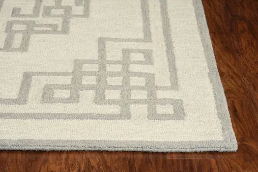 5' X 7' Ivory And Gray Wool Abstract Geometric Hand Tufted Area Rug
