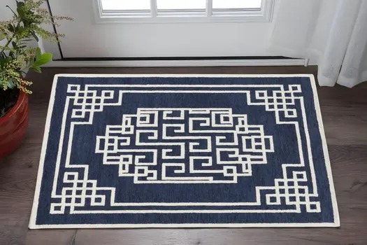 2' X 4' Ivory Wool Medallion Hand Tufted Area Rug