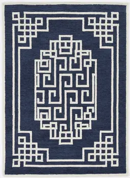 3' X 5' Navy Blue And Ivory Wool Abstract Geometric Hand Tufted Area Rug