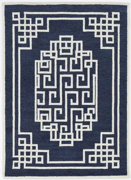 5' X 7' Navy Blue And Ivory Wool Abstract Geometric Hand Tufted Area Rug