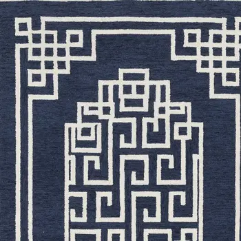 5' X 7' Navy Blue And Ivory Wool Abstract Geometric Hand Tufted Area Rug